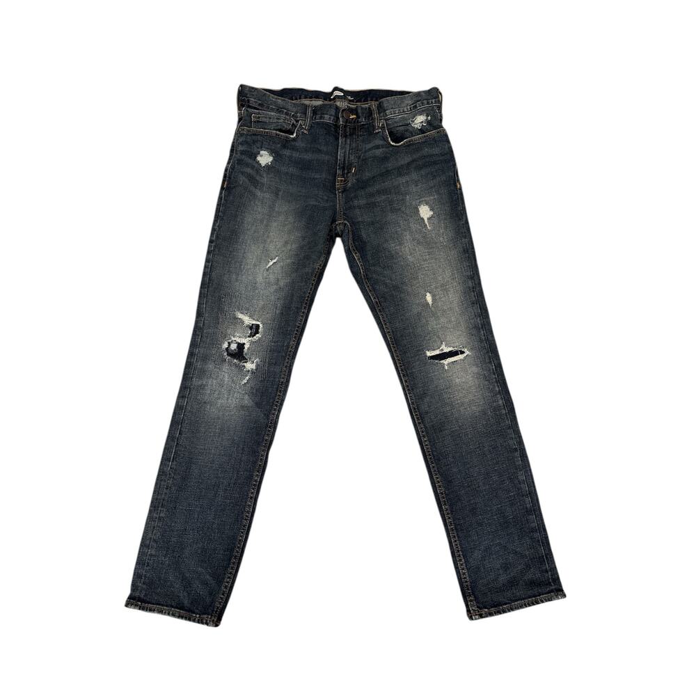 Old navy jeans men’s 34x32 slim built in flex, distressed dark wash. Medium rise